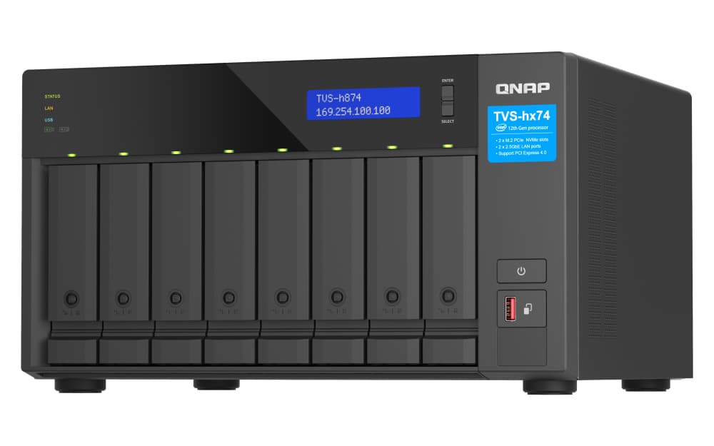 QNAP QNAP 8-BAY NAS (NO DISK) INTEL 16-CORE 2.5GHz, 32GB, 2.5GbE(2), 10GbE(2), PCIe, 3YR WTY TVS-H874X-I9-64G