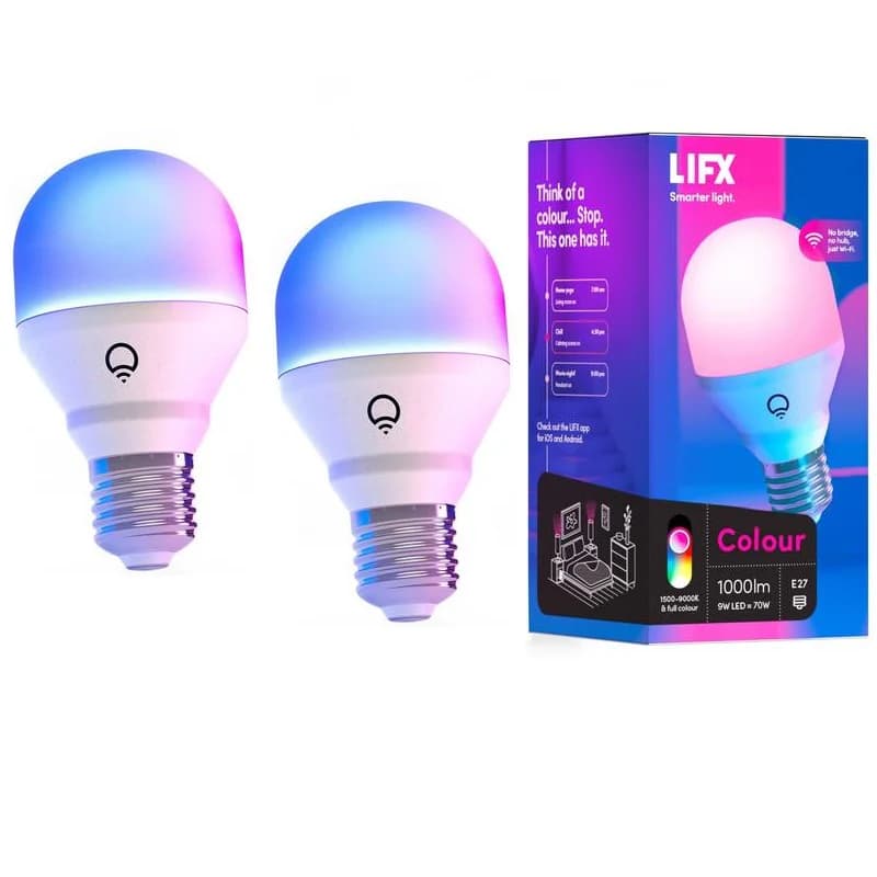 LIFX 2 Pack LIFX Colour 1000 WiFi LED Light Bulb E27 Screw HB2L3A19MC08E27