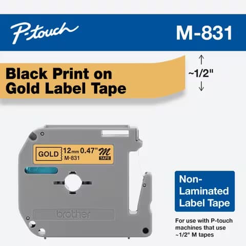 BROTHER BROTHER 12MM BLK ON GLD TAPE for PT65 PT85 PT100 1052035