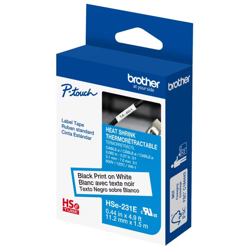 BROTHER BROTHER HSE231E 11.2MM B ON W HEAT SHRINK TAPE 5610384
