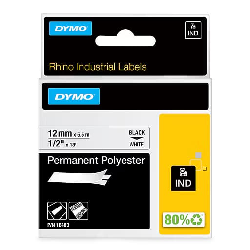 Dymo DYMO Genuine Rhino Industrial Labels-Permanent Polyester 12mm, 18483