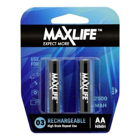 Maxlife MAXLIFE AA Rechargeable Battery NIMH 2500mAh. 2Pk. BATAA-R2