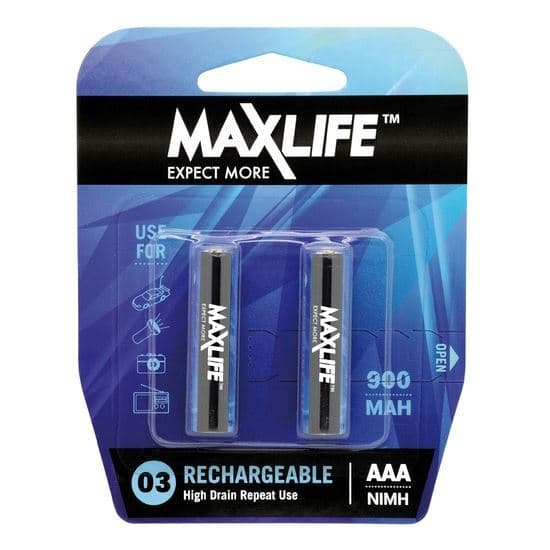 Maxlife MAXLIFE AAA Rechargeable Battery NIMH 900mAh. 2Pk. BATAAA-R2