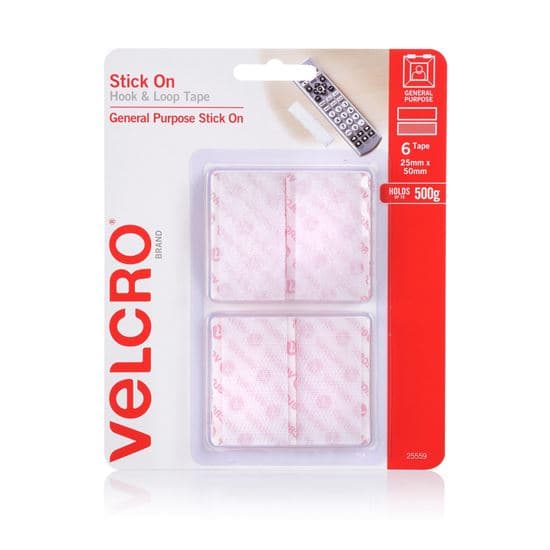 Velcro VELCRO Brand 25mm x 50mm Hook & Loop Pre-Cut Stick On 6 Pack VEL25559