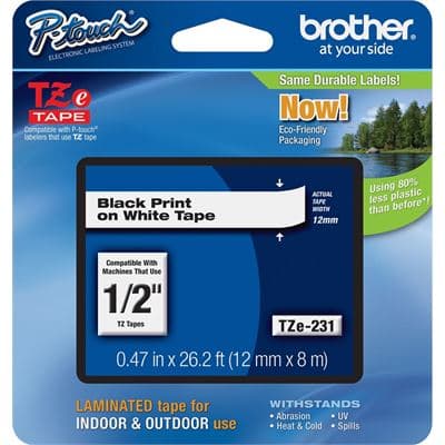 Brother Brother TZe-231 12mm x 8m Black on White Tape TZE231