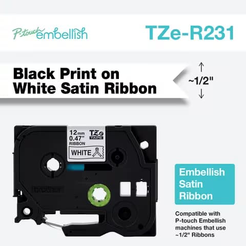 Brother Brother TZe-R231 12mm x 4m Black on White Ribbon Tape TZER231