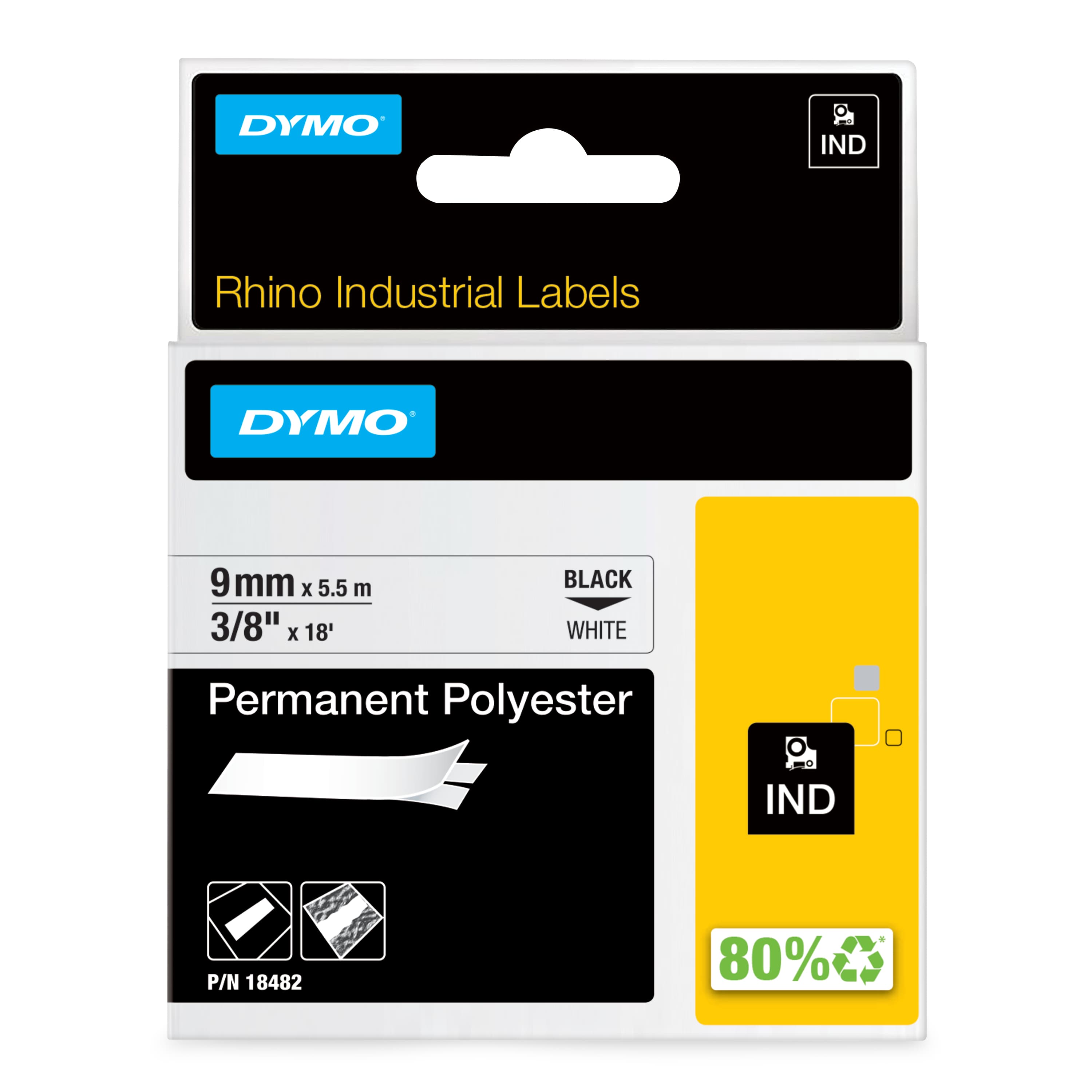 Dymo Dymo Rhino Py Lbl 9mm Blk/Wht DY18482