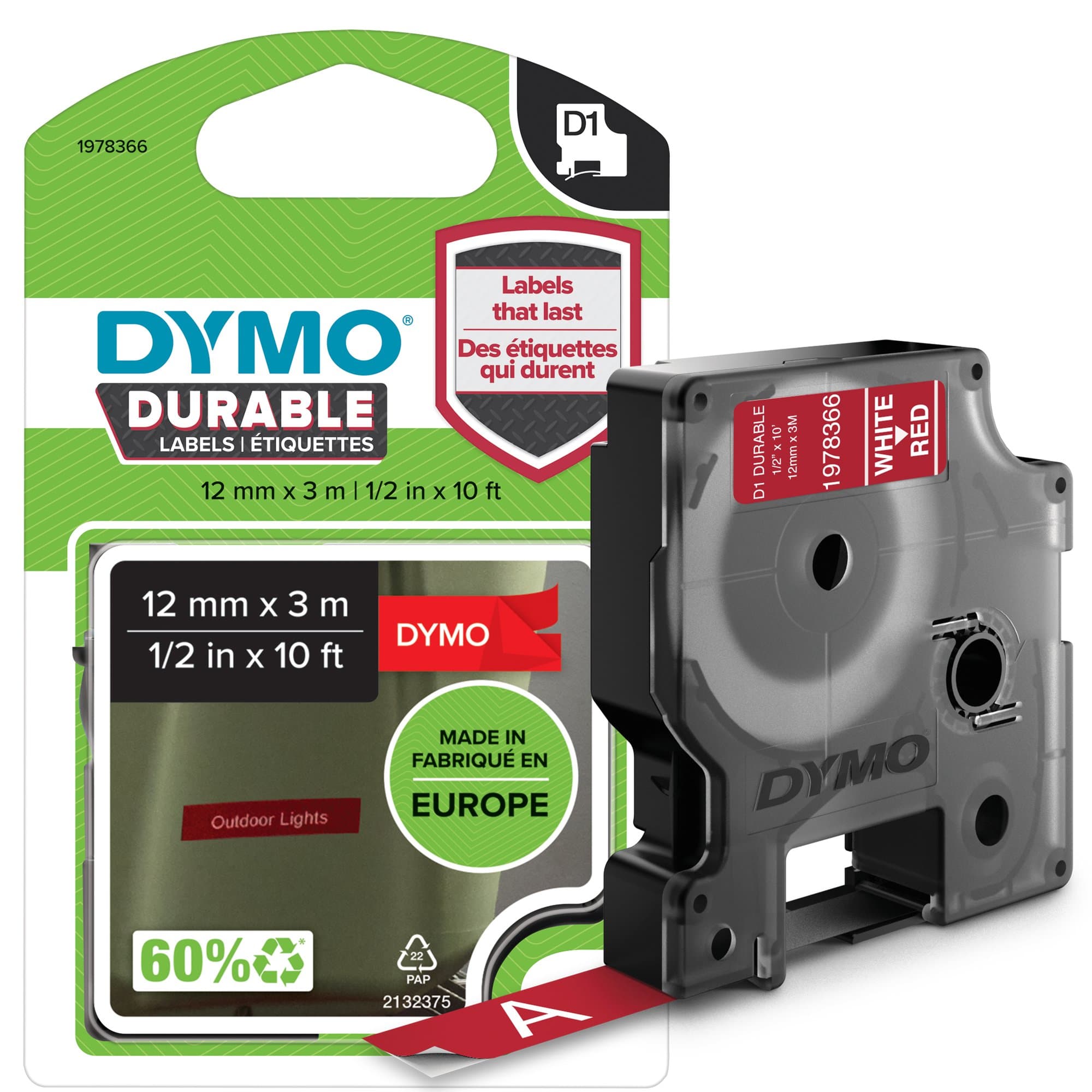 Dymo Dymo D1 Wht on Red 12mm x 3m DY1978366