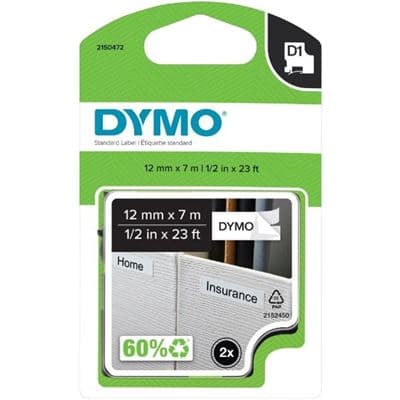 Dymo Dymo D1 Blk on Wht 12mmx7m Pk2 DY2150472