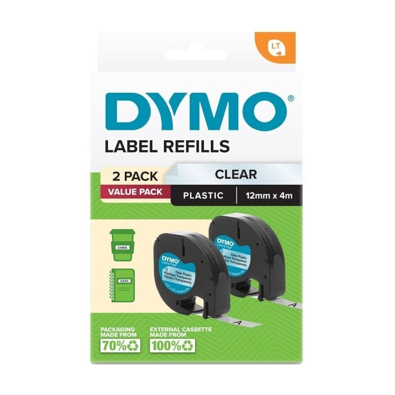 Dymo Dymo LetraTag PlasTape Clr Pk2 DY2191233