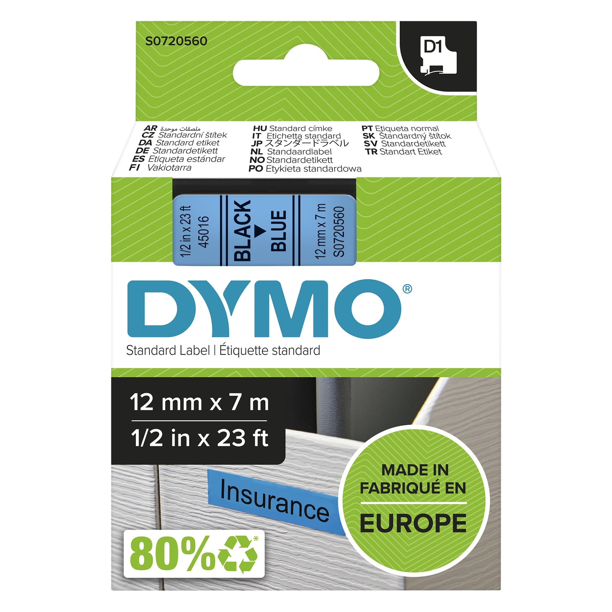 Dymo Dymo Blk on Blue 12mmx7m Tape DYS0720560