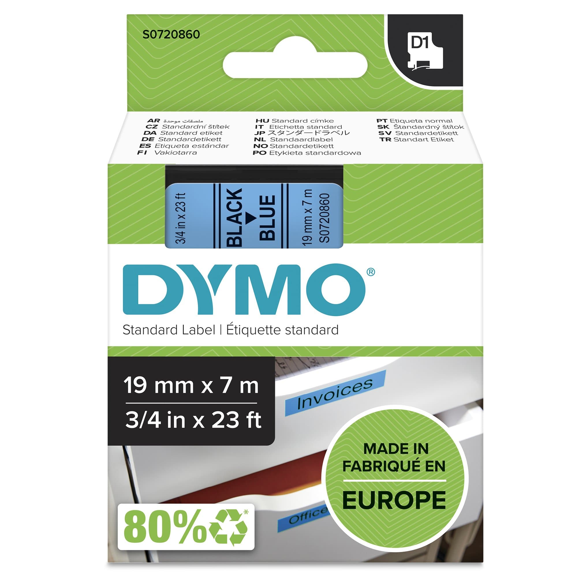 Dymo Dymo Blk on Blue 19mmx7m Tape DYS0720860