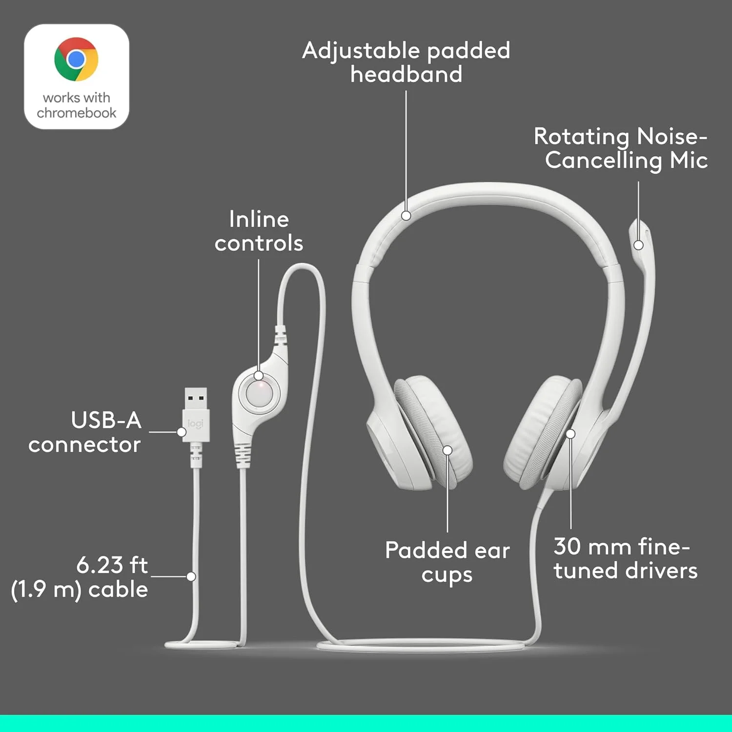 LOGITECH H390 USB DIGITAL HEADSET - OFF WHITE — LOGITECH